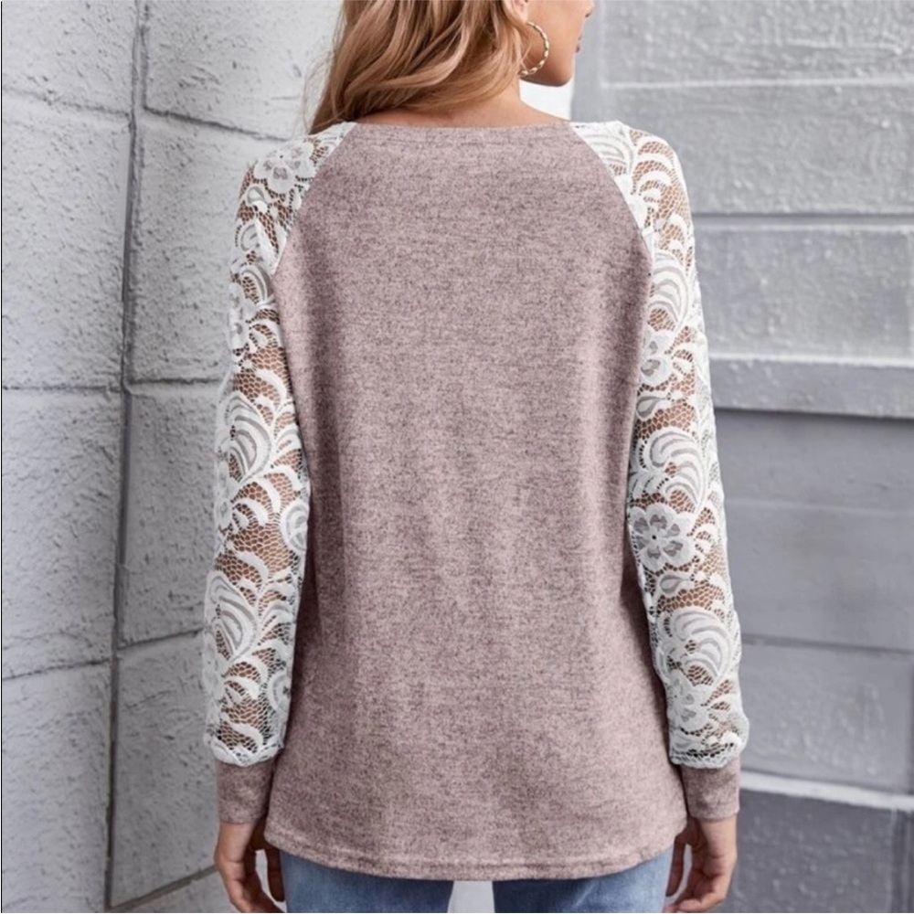Lace Sleeve Long Sleeve Blouse Pink Mauve - Picture 4 of 9